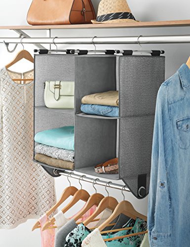 Whitmor 4 Section Fabric Closet Organizer Shelving with Built In Chrome Garment Rod | The Storepaperoomates Retail Market - Fast Affordable Shopping