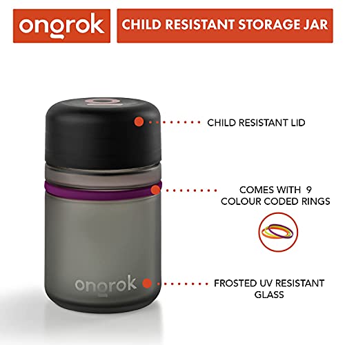 ONGROK Glass Storage Jar, 180ml, 3 Pack, Color-Coded Airtight Glass Containers, UV Air Proof Herb Jar to Stash Goods with Care with Child Resistant Lid | The Storepaperoomates Retail Market - Fast Affordable Shopping