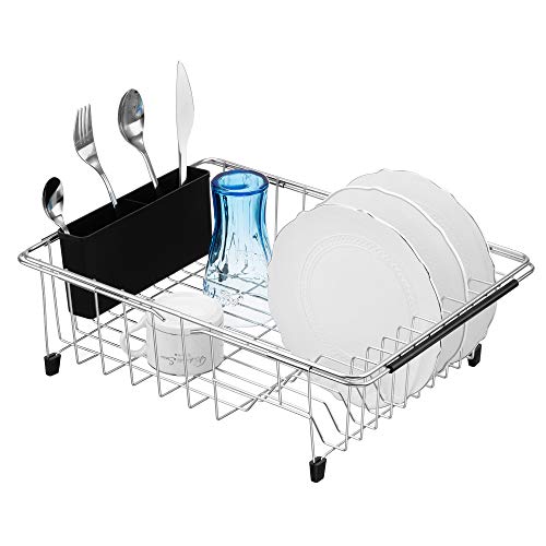 iPEGTOP Expandable Deep & Large Dish Drying Rack, Over The Sink, in Sink Or On Counter Dish Drainer with Black Removable Utensil Silverware Holder, Rustproof Stainless Steel | The Storepaperoomates Retail Market - Fast Affordable Shopping