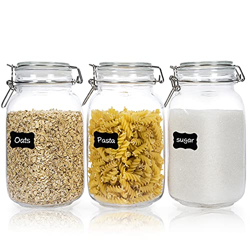CHEFSTORY 50oz Airtight Glass Jars with Lids, 3 PCS Food Storage Canister for Kitchen & Pantry Organization and Storage, Square Mason Jar Containers for Storing Sugar, Flour, Cereal,Coffee,Cookies | The Storepaperoomates Retail Market - Fast Affordable Shopping