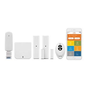 Home8 Wireless Security Alarm System (4 Piece Kit) Smart Collaborative, 2X Door Sensors, 1x Arm/Disarm/Panic Keyfob Remote, 1x Smart Hub, Alexa Integration