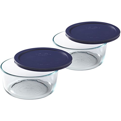 Pyrex Storage Plus 7-Cup Round Glass Food Storage Dish, Blue Cover, Pack of 2 | The Storepaperoomates Retail Market - Fast Affordable Shopping