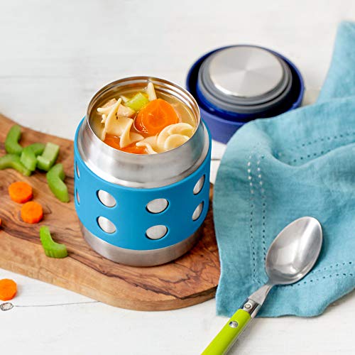 LunchBots Thermal 8 oz Triple Insulated Food Container – Hot 6 Hours or Cold 12 Hours – Leak Proof Thermos Soup Jar – All Stainless Interior – Navy Lid – Aqua Dots | The Storepaperoomates Retail Market - Fast Affordable Shopping