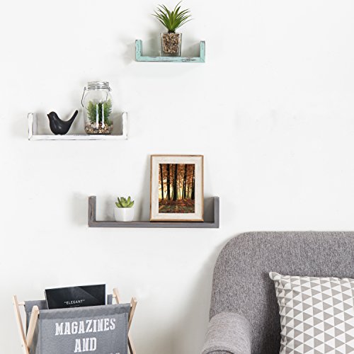 MyGift Rustic Wood U Shaped Floating Shelves – Wall Mounted Office, Kitchen, Living Room Display Shelf, Set of 3, Multicolored | The Storepaperoomates Retail Market - Fast Affordable Shopping