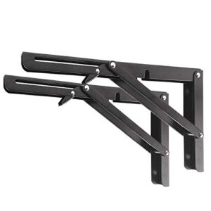 Folding Shelf Brackets – Heavy Duty Metal Collapsible Shelf Bracket for Bench Table, Shelf Hinge Wall Mounted Space Saving DIY Bracket, Max Load: 150 lb 2 PCS (10 Inch, Black)