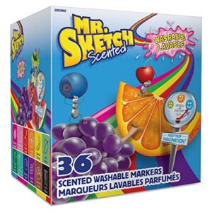 Mr. Sketch 2003992 Scented Washable Markers, Chisel Tip, Assorted Colors, 36 Count
