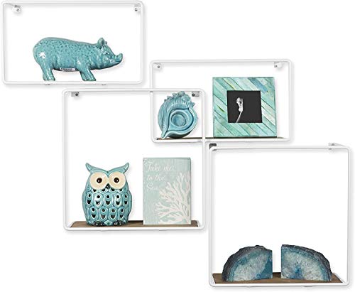KAO Mart Wall Mounted Rustic Iron and Wood Intersecting Unique Floating Shelves Wood (4, White) | The Storepaperoomates Retail Market - Fast Affordable Shopping