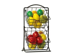 SunnyPoint 2-Tier Metal Mini Countertop Fruit Storage Basket, Antique Black