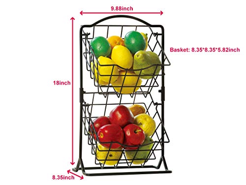 SunnyPoint 2-Tier Metal Mini Countertop Fruit Storage Basket, Antique Black | The Storepaperoomates Retail Market - Fast Affordable Shopping
