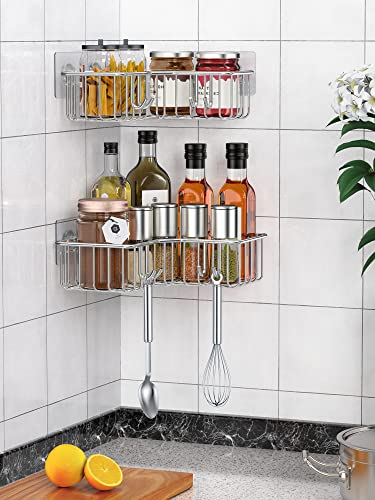 SMARTAKE Corner Shower Caddy Shower Shelf 2 Pack Adhesive Shower Rack with Hooks, SUS 304 Stainless Steel Shower Organizer for Bathroom Toilet Kitchen, Shower Storage for 90° Wall (Silver) | The Storepaperoomates Retail Market - Fast Affordable Shopping