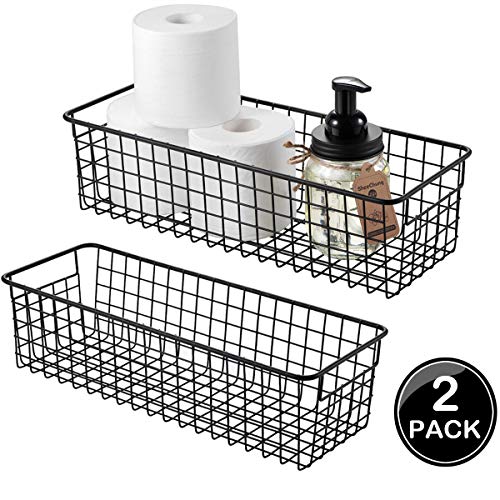 Sheechung Farmhouse Decor Metal Wire Storage Organizer Bin Basket(2 Pack) – Rustic Toilet Paper Holder – Storage Organizer for Bathroom, kitchen cabinets,Pantry, Laundry Room, Closets, Garage (Black) | The Storepaperoomates Retail Market - Fast Affordable Shopping