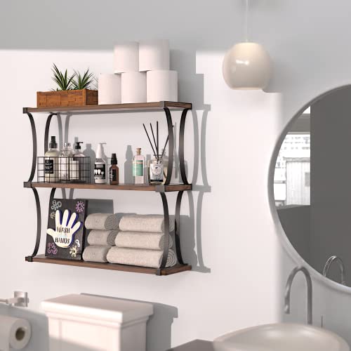 J JACKCUBE DESIGN Floating 3 Tier 27 Inch Rustic Wood Wall Mount Bathroom Shelf, Storage Display Organizer Farmhouse Shelves with Curved Metal Brackets for Bathroom, Living Room- MK476C | The Storepaperoomates Retail Market - Fast Affordable Shopping