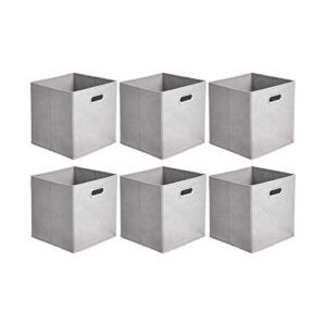 Amazon Basics Collapsible Fabric Storage Cubes with Oval Grommets – 6-Pack, Light Grey