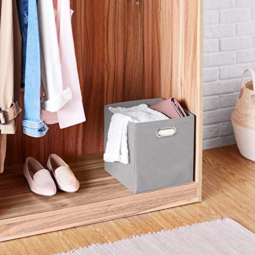 Amazon Basics Collapsible Fabric Storage Cubes with Oval Grommets – 6-Pack, Light Grey | The Storepaperoomates Retail Market - Fast Affordable Shopping