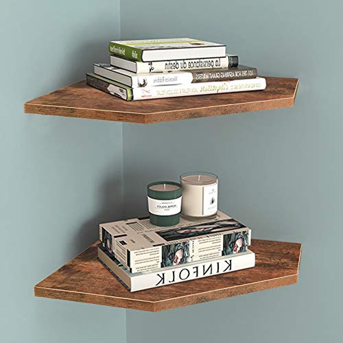 BCOZLUX Corner Floating Shelves, Set of 2 Wall Shelf for Bedroom and Kitchen, Ideal for Photos, Cable Boxes, Speaker, TV Accessories, Rustic Brown and Black | The Storepaperoomates Retail Market - Fast Affordable Shopping