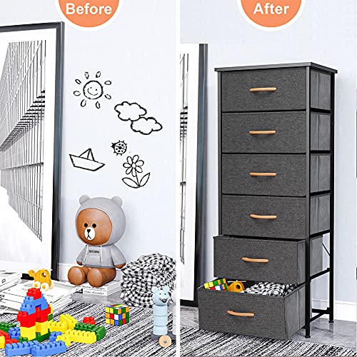 Crestlive Products Vertical Dresser Storage Tower – Sturdy Steel Frame, Wood Top, Easy Pull Fabric Bins, Wood Handles – Organizer Unit for Bedroom, Hallway, Entryway, Closets – 6 Drawers (Gray) | The Storepaperoomates Retail Market - Fast Affordable Shopping