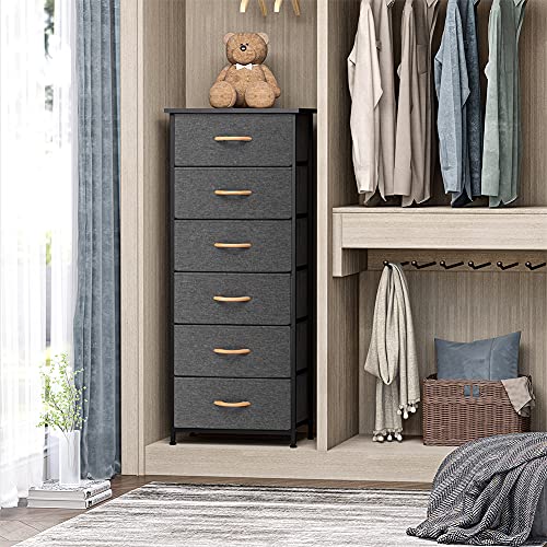 Crestlive Products Vertical Dresser Storage Tower – Sturdy Steel Frame, Wood Top, Easy Pull Fabric Bins, Wood Handles – Organizer Unit for Bedroom, Hallway, Entryway, Closets – 6 Drawers (Gray) | The Storepaperoomates Retail Market - Fast Affordable Shopping