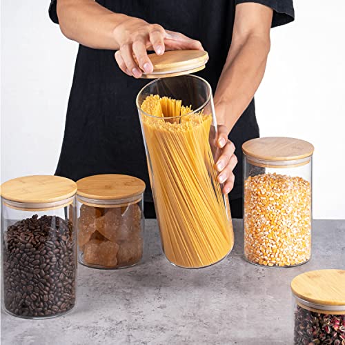 Glass Storage Jars [Set of 5] ,Clear Glass Food Storage Containers with Airtight Bamboo Lid Stackable Kitchen Canisters for Candy,Cookie,Rice,Sugar,Flour,Pasta,Nuts and Spice Jars | The Storepaperoomates Retail Market - Fast Affordable Shopping