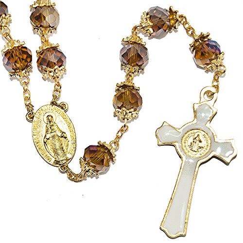 Rosary Beads Brown Crystals St Benedict Gold Plated Medal Catholic | The Storepaperoomates Retail Market - Fast Affordable Shopping