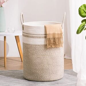 Woven Rope Laundry Hamper Basket by YOUDENOVA, 58L Tall Luandry Basket, Baby Nursery Hamper for Blanket Storage, Clothes Hamper for Laundry in Bedroom-Large-Brown