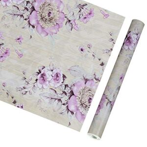 PoetryHome Self Adhesive Vinyl Purple Peony Contact Paper Shelf Liner Cabinets Dresser Drawer Liner Peel and Stick Vintage Floral Wallpaper Roll 17.7×117 Inches