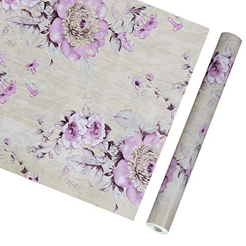 PoetryHome Self Adhesive Vinyl Purple Peony Contact Paper Shelf Liner Cabinets Dresser Drawer Liner Peel and Stick Vintage Floral Wallpaper Roll 17.7×117 Inches | The Storepaperoomates Retail Market - Fast Affordable Shopping
