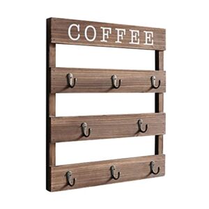 EMAISON Coffee Mug Holder Real Pine Wood 17 x 13 inch Rustic Wall Mounted Cup Organizer Hanging Rack with 8 Hangers for Kitchen, Home, Coffee Bar, Brown