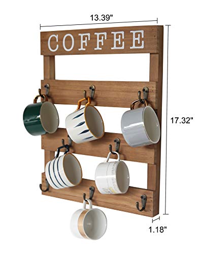 EMAISON Coffee Mug Holder Real Pine Wood 17 x 13 inch Rustic Wall Mounted Cup Organizer Hanging Rack with 8 Hangers for Kitchen, Home, Coffee Bar, Brown | The Storepaperoomates Retail Market - Fast Affordable Shopping