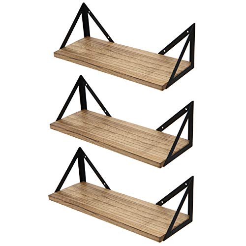 Wallniture Minori Floating Shelves Set of 3, Small Bookshelf Unit for Living Room, Office, and Bedroom, Natural Burned Rustic Wood Wall Decor with Metal Floating Shelf Bracket | The Storepaperoomates Retail Market - Fast Affordable Shopping