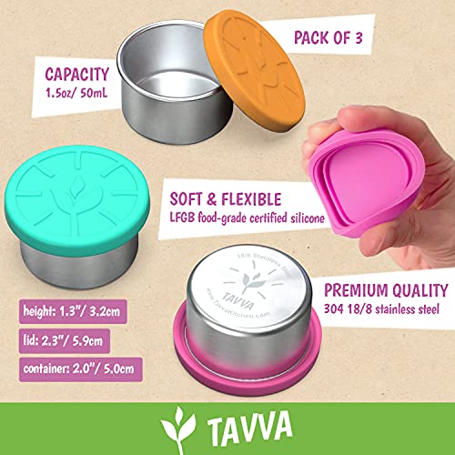 TAVVA Travel Salad Dressing Container – 3X1.7 oz Stainless Steel Small Containers with Lids, Leak Proof Condiment Containers with Lids, Sauce Containers for Lunch Box, Metal Sauce Cups Condiment Cups | The Storepaperoomates Retail Market - Fast Affordable Shopping