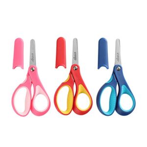 LIVINGO 5″ Small School Student Blunt Kids Craft Scissors, Sharp Stainless Steel Blades Safety Comfort Grip for Children Cutting Paper, Assorted Color, 3 Pack