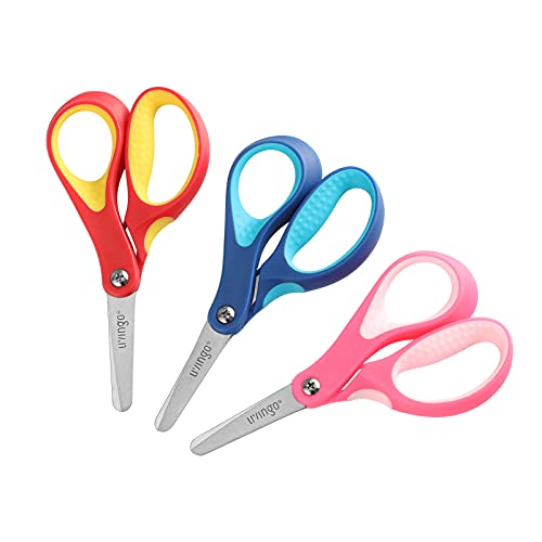 LIVINGO 5″ Small School Student Blunt Kids Craft Scissors, Sharp Stainless Steel Blades Safety Comfort Grip for Children Cutting Paper, Assorted Color, 3 Pack | The Storepaperoomates Retail Market - Fast Affordable Shopping