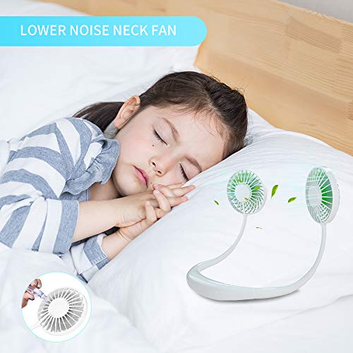 Neck Fan Personal Fan, HOOGC Portable USB Fan Hand Free Necklace Fan with Dual Wind Head 3 Speeds LED Light for Traveling Sport Outdoor Camping Office Room (White) | The Storepaperoomates Retail Market - Fast Affordable Shopping