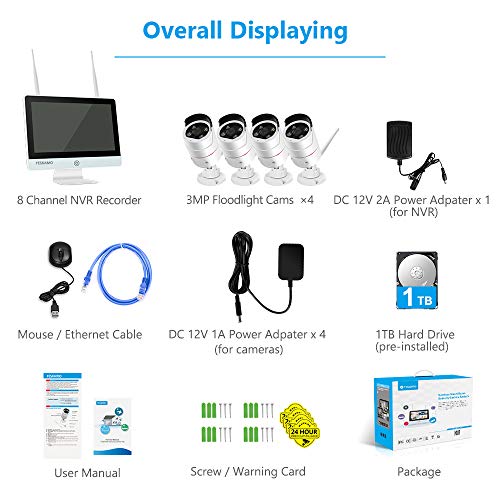 Floodlight Wireless Security Camera System with 12” Monitor 2 Way Audio, YESKAMO Outdoor 2K WiFi IP Cameras AI Human Detection Siren Alarm, DC Power HD Home Surveillance System with 1TB Hard Drive | The Storepaperoomates Retail Market - Fast Affordable Shopping