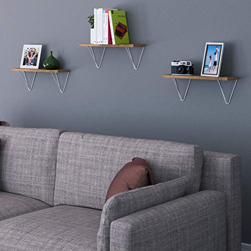Wallniture Colmar Floating Shelves for Wall, Storage Shelves for Living Room Decor, Natural Burned Set of 3 with White Shelf Brackets | The Storepaperoomates Retail Market - Fast Affordable Shopping