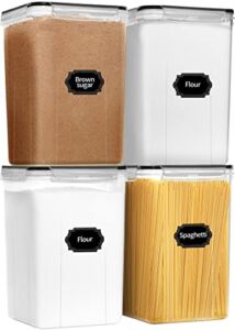 PRAKI Extra Large Tall Airtight Food Storage Containers 6.5L / 220oz, BPA Free, 4pcs Pantry Kitchen Organization Set for Flour, Sugar, Baking Supplies, Plastic Flour Container with 20 Labels & Maker