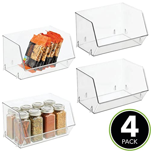 mDesign Plastic Open Front Food Storage Bin for Kitchen Cabinet, Pantry, Shelf, Fridge/Freezer – Organizer for Fruit, Potatoes, Onions, Drinks, Snacks, Pasta – 5″ Tall – 4 Pack – Clear | The Storepaperoomates Retail Market - Fast Affordable Shopping