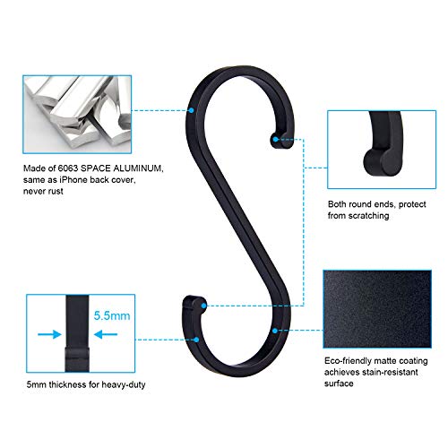 ACMETOP S Hooks, 12 Pack Aluminum S Shaped Hooks, Matte Finish S Hooks for Hanging Pots and Pans, Plants, Coffee Cups, Clothes, Towels in Kitchen, Bedroom, Bathroom, Office and Garden（Matte Black） | The Storepaperoomates Retail Market - Fast Affordable Shopping