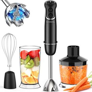 Immersion Hand Blender, KOIOS 4 in 1 Handheld Blender, Electric Multifunctional Stick Blender, Silver Colored 304 Stainless Steel Blade, 12 Variable Speed and Turbo Mode, BPA-Free Food Processor Container, Egg Whisk, Beaker Attachments