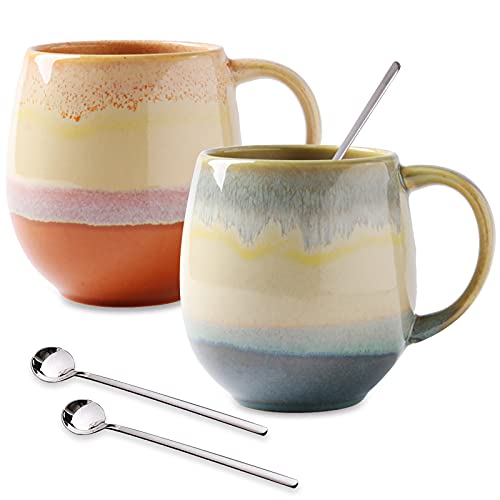 Large Coffee Mugs 16 oz for Men/Women, Vivimme Coffee Mug Set with Spoons, 2-Pack Ceramic Tea Mug for Soup, Hot Cocoa, Funny Tea Cups for Office and Home, Coffee Mugs for Couples, Engagement Gifts | The Storepaperoomates Retail Market - Fast Affordable Shopping
