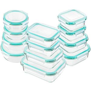 BAYCO Glass Food Storage Containers with Lids, [24 Piece] Glass Meal Prep Containers, Airtight Glass Bento Boxes, BPA Free & Leak Proof (12 lids & 12 Containers) – Blue