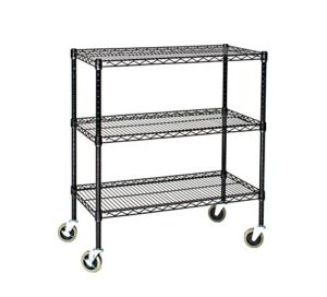 12″ Deep x 36″ Wide x 60″ High 3 Tier Black Wire Shelf Truck with 800 lb Capacity