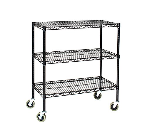 12″ Deep x 36″ Wide x 60″ High 3 Tier Black Wire Shelf Truck with 800 lb Capacity | The Storepaperoomates Retail Market - Fast Affordable Shopping