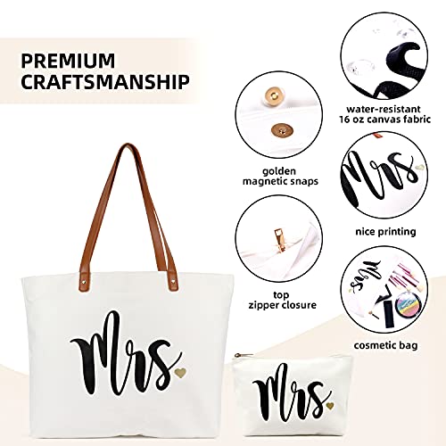 Lamyba Bride Tote Bag with Makeup Bag,Bride Gifts / Bridal Shower Gifts for Bride,Canvas White | The Storepaperoomates Retail Market - Fast Affordable Shopping