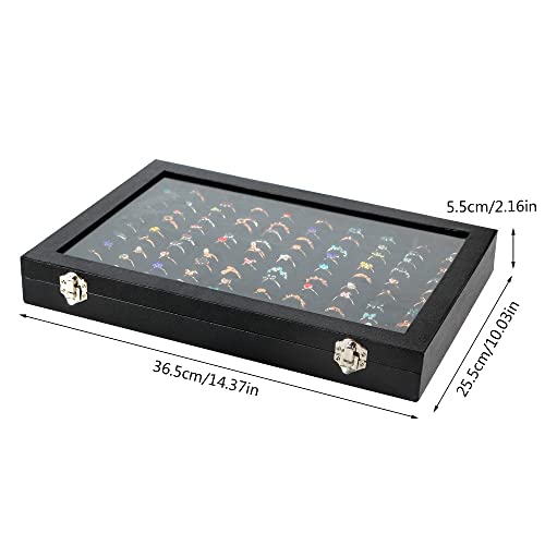Bivisen Ring Display Case Organizer Box with Transparent Lid, 100 Slots Ring Storage Display Box Case Tray Holder PU Leather Black | The Storepaperoomates Retail Market - Fast Affordable Shopping
