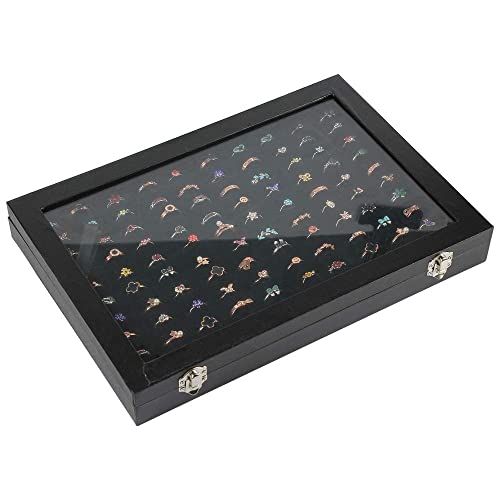 Bivisen Ring Display Case Organizer Box with Transparent Lid, 100 Slots Ring Storage Display Box Case Tray Holder PU Leather Black | The Storepaperoomates Retail Market - Fast Affordable Shopping