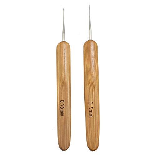 AQUEENLY Dreadlocks Crochet Hook for Hair, Locs Crochet Needle Steel Crochet Hook Lock for Braid Craft, 2pcs (0.5mm+0.75mm), Bamboo Handle | The Storepaperoomates Retail Market - Fast Affordable Shopping