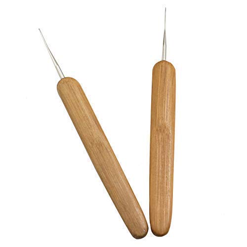 AQUEENLY Dreadlocks Crochet Hook for Hair, Locs Crochet Needle Steel Crochet Hook Lock for Braid Craft, 2pcs (0.5mm+0.75mm), Bamboo Handle | The Storepaperoomates Retail Market - Fast Affordable Shopping