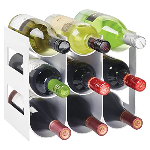 mDesign Plastic Free-Standing Water Bottle Organization/Wine Rack Storage Organizer for Kitchen Countertops, Cabinet, Bin, Pantry, Fridge, Refrigerator, 3 Tiers, 9 Bottles, Lumiere Collection – White | The Storepaperoomates Retail Market - Fast Affordable Shopping