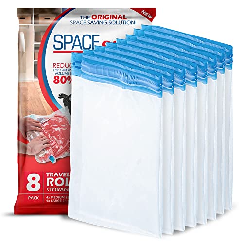 Spacesaver Premium Travel Roll-Up Storage Bags with Double-Zip Seal and Triple-Seal Turbo Valve, Get Maximum Space Saving and 80% More Storage (Travel 8 Pack) | The Storepaperoomates Retail Market - Fast Affordable Shopping